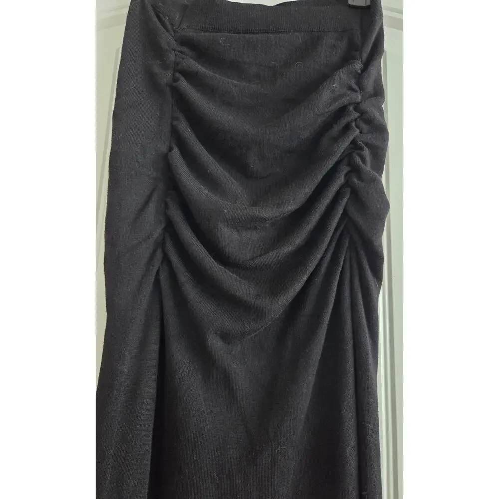 Free People Peak Show Black Ruched Knit Maxi Skirt Slit Size M Medium